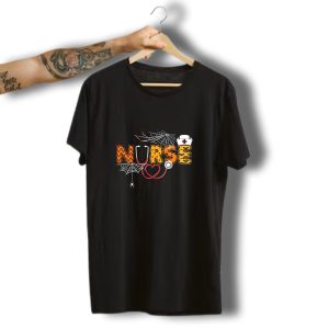 Nurse Halloween Pumpkin Spider Webs Stethoscope Hat T-Shirt