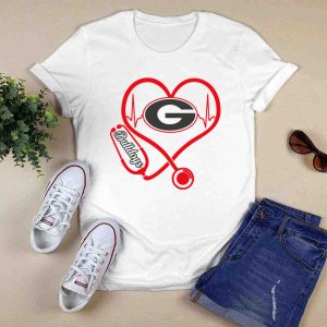 Nurse Heartbeat Love Georgia Bulldogs Stethoscope T Shirt