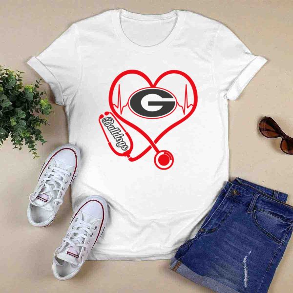 Nurse Heartbeat Love Georgia Bulldogs Stethoscope T Shirt 0
