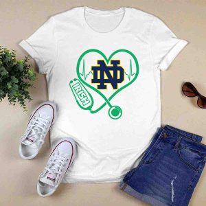Nurse Love Nd Irish Heartbeat Stethoscope Notre Dame Fighting Irish T-Shirt