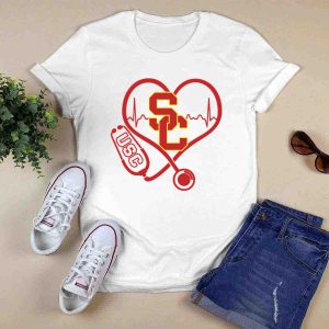 Nurse Love Sc Usc Trojans Heartbeat Stethoscope T-Shirt