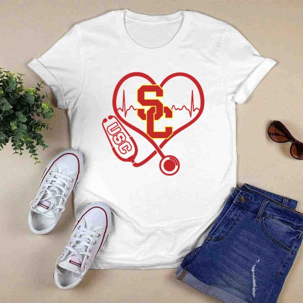 Nurse Love SC USC Trojans Heartbeat Stethoscope T Shirt 1 0