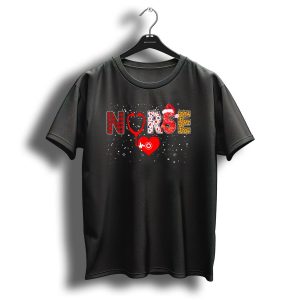 Nurse Red Plaid Leopard Print Christmas Stethoscope Heart T-Shirt