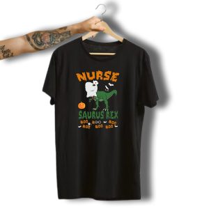 Nurse Saurus Rex Boo Boo Halloween Pumpkin Bat T-Shirt