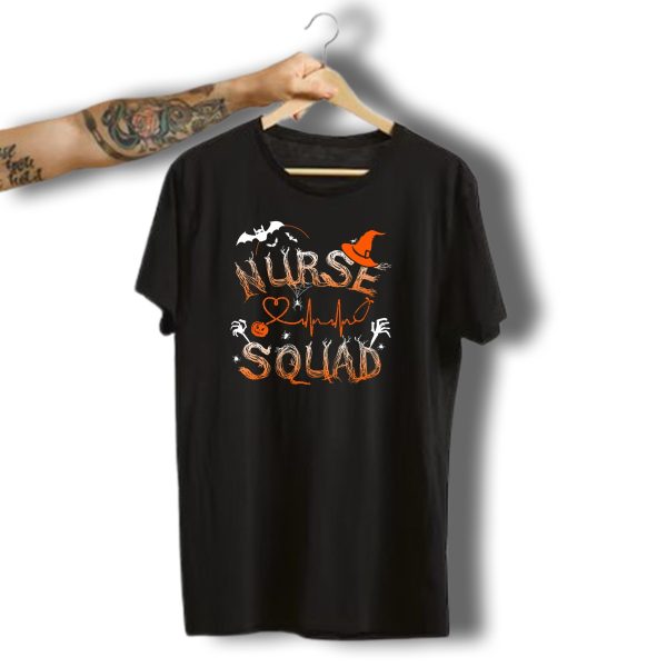 Nurse Squad Halloween Theme With Witch Hat And Bat Elements T Shirt 1 t shirt 1
