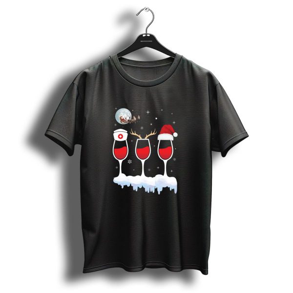 Nurse Wine Christmas Santa Reindeer Sleigh Holiday T Shirt 1 t shirt 1 1