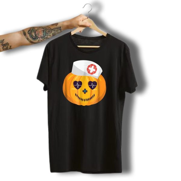 Nursing Student Halloween Pumpkin Heartbeat Nurse Cap T Shirt t shirt 1