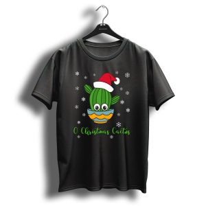 O Christmas Cactus Cactus With A Santa Hat In Snowflakes T Shirt