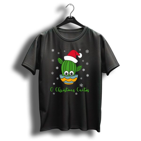O Christmas Cactus Cactus With A Santa Hat In Snowflakes T Shirt 1 t shirt 1
