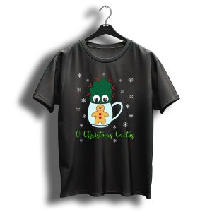 O Christmas Cactus Small Cactus In Mug With Gingerbread And Snowflakes T-Shirt