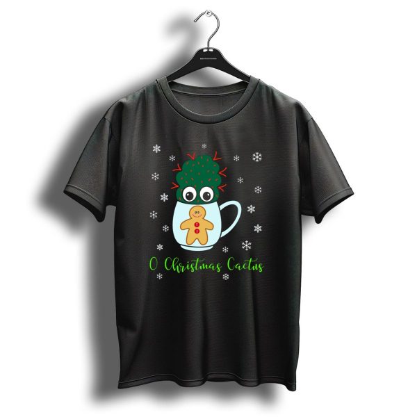 O Christmas Cactus Small Cactus In Mug With Gingerbread And Snowflakes T Shirt 1 t shirt 1