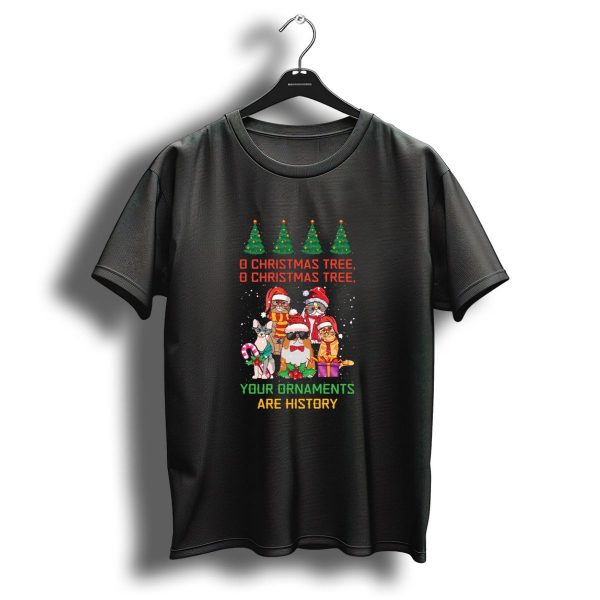 O Christmas Tree O Christmas Tree Your Ornaments Are History Cats Santa Hats Presents T Shirt 1 t shirt 1