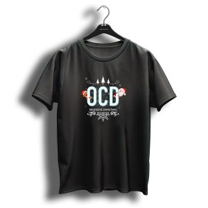 Obsessive Christmas Disorder Ocd Santa And Reindeer With Snowflakes Trees T Shirt