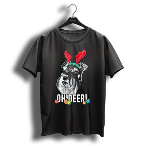 Oh Deer Funny Schnauzer Antlers Festive Christmas Ornaments T-Shirt