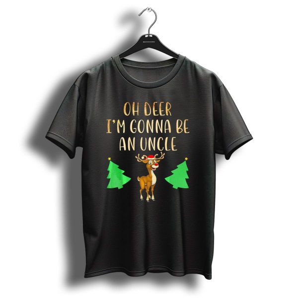 Oh Deer IM Gonna Be An Uncle Christmas Reindeer With Santa Hat And Pine Trees T Shirt 1 t shirt 1