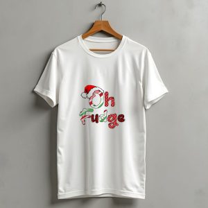 Oh Fudge Christmas Santa Hat Candy Cane Festive Lettering T Shirt 1