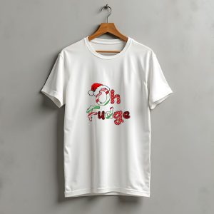 Oh Fudge Christmas Santa Hat Candy Cane Festive Lettering T-Shirt
