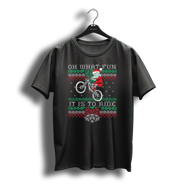 Oh What Fun It Is To Ride Christmas Mountain Bike Mtb Biking Santa T Shirt t shirt 1