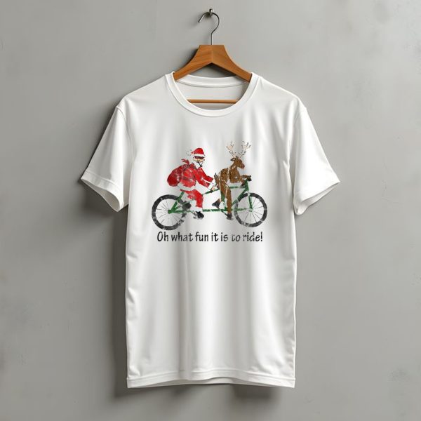 Oh What Fun It Is To Ride Christmas Mountain Biking Hipster Santa T Shirt t shirt 1