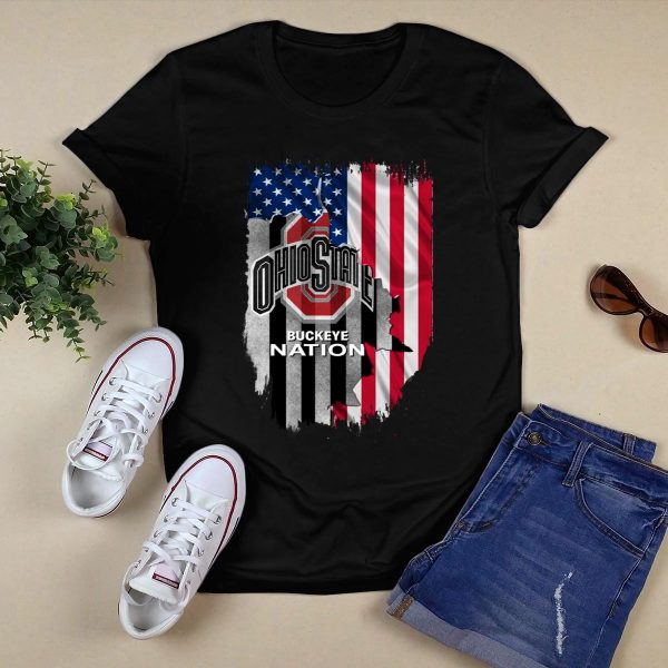 Ohio State Buckeye Nation American Flag Independence Day Shirt Black 1
