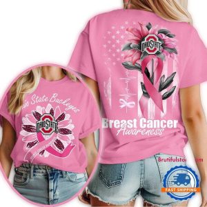 Ohio State Buckeyes 2025 Ncaa Breast Cancer Sunflowers All-Over Print T Shirt