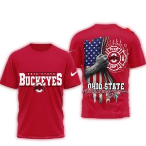 Ohio State Buckeyes 2025 Ncaa Firefighter American Flag All-Over Print T Shirt