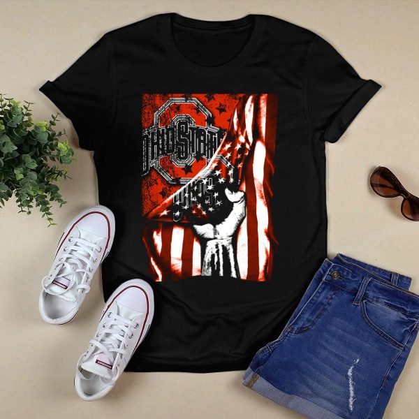 Ohio State Buckeyes American Flag Fist T Shirt Black 1