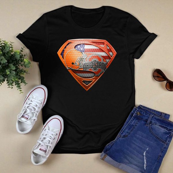 Ohio State Buckeyes American Flag Superman Logo Sps T Shirt Black 1