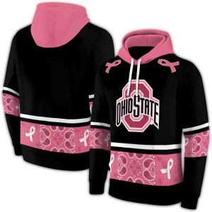 Ohio State Buckeyes Awareness Ribbon Black Pink All-Over Print Hoodie