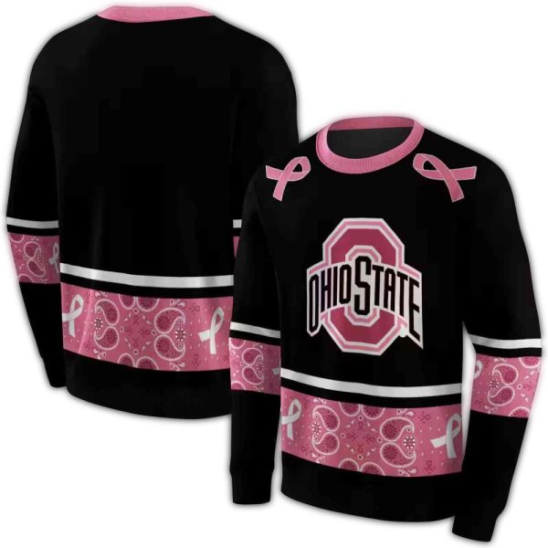 Ohio State Buckeyes Awareness Ribbon Black Pink AOP Sweatshirt 1