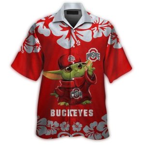 Ohio State Buckeyes Baby Yoda Floral Hawaiian Shirt