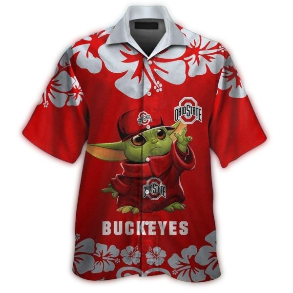 Ohio State Buckeyes Baby Yoda Floral Hawaiian Shirt 1