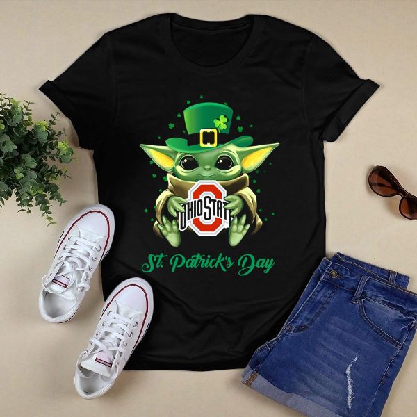 Ohio State Buckeyes Baby Yoda St Patricks Day T Shirt Black 1
