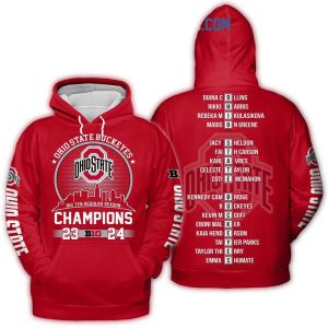 Ohio State Buckeyes Basketball Champions 2023 2024 Big Ten Regular Season All-Over Print Hoodie