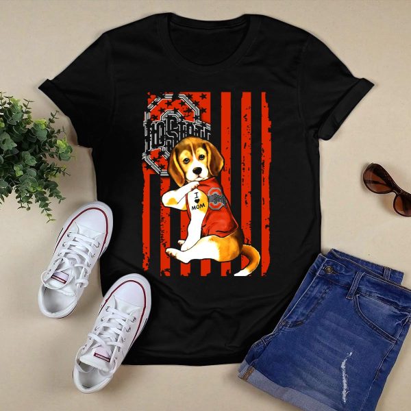 Ohio State Buckeyes Beagle with I Love Mom Tattoo T Shirt Black 1