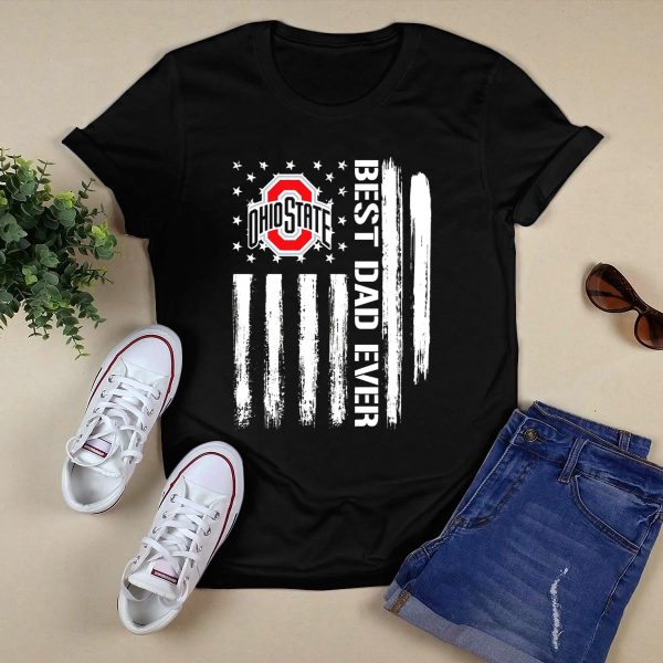 Ohio State Buckeyes Best Dad Ever Patriotic American Flag T Shirt Black 1