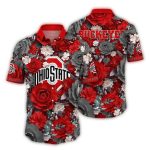 Ohio State Buckeyes Big Logo And Flower Pattern Hawaiian Shirt