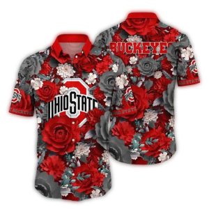 Ohio State Buckeyes Big Logo And Flower Pattern Hawaiian Shirt