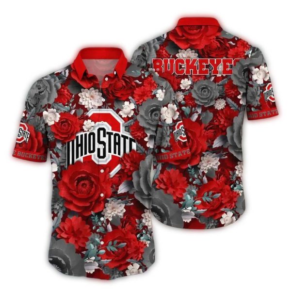 Ohio State Buckeyes Big Logo and Flower Pattern Hawaiian Shirt 1