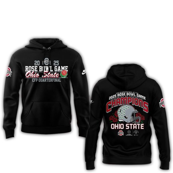 Ohio State Buckeyes CFP Quarterfinal Rose Bowl Game Champions 2025 AOP Hoodie 1