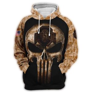 Ohio State Buckeyes Camo Skull Punisher All-Over Print Hoodie