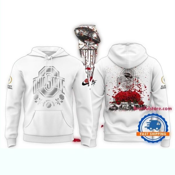 Ohio State Buckeyes Champions Rose Bowl 2025 New Design White Hoodie 1