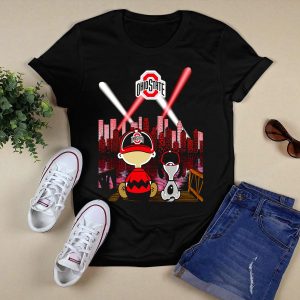 Ohio State Buckeyes Charlie Brown Snoopy City Skyline Night Scene T Shirt