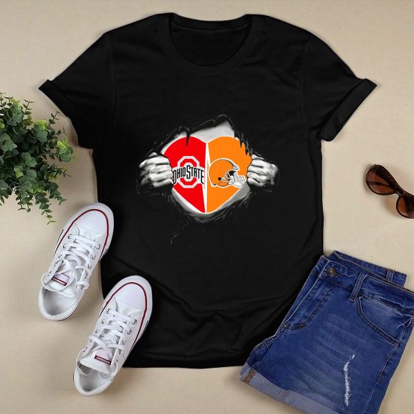 Ohio State Buckeyes Cleveland Browns Heart Logo Combo T Shirt Black 1