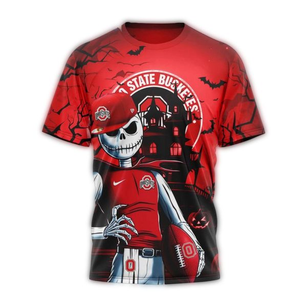 Ohio State Buckeyes Fear Jack Skellington And The Buckeyes AOP T Shirt 1