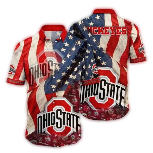 Ohio State Buckeyes Flag American For 4th Of July Hawaiian Shirt 1