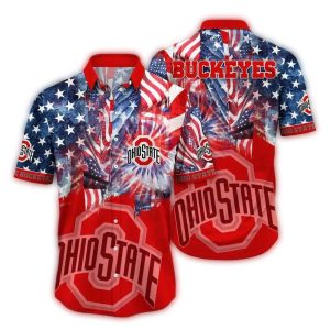 Ohio State Buckeyes Flag American Pattern Hawaiian Shirt