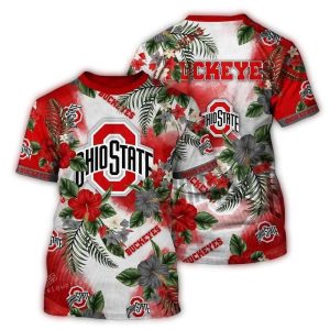 Ohio State Buckeyes Floral Flower Pattern All-Over Print T Shirt