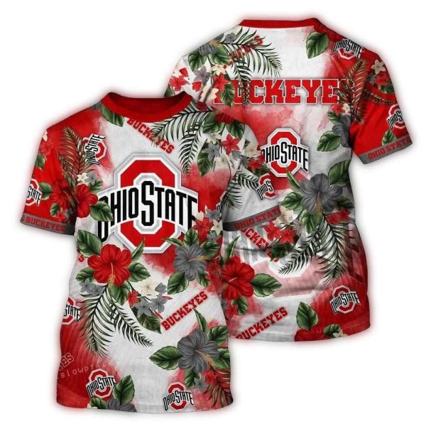 Ohio State Buckeyes Floral Flower Pattern AOP T Shirt 1