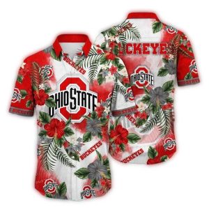 Ohio State Buckeyes Floral Flower Pattern Hawaiian Shirt